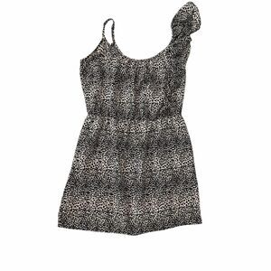 Envy Me black and beige leopard print polyester mini dress with ruffle detail